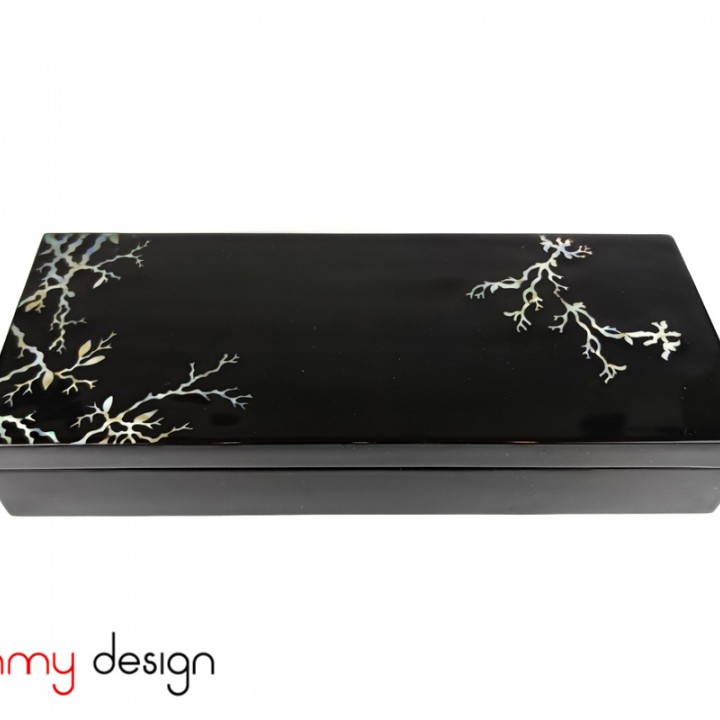 Rectangle lacquer three-compartment box with pearl coral 13*30*H5cm